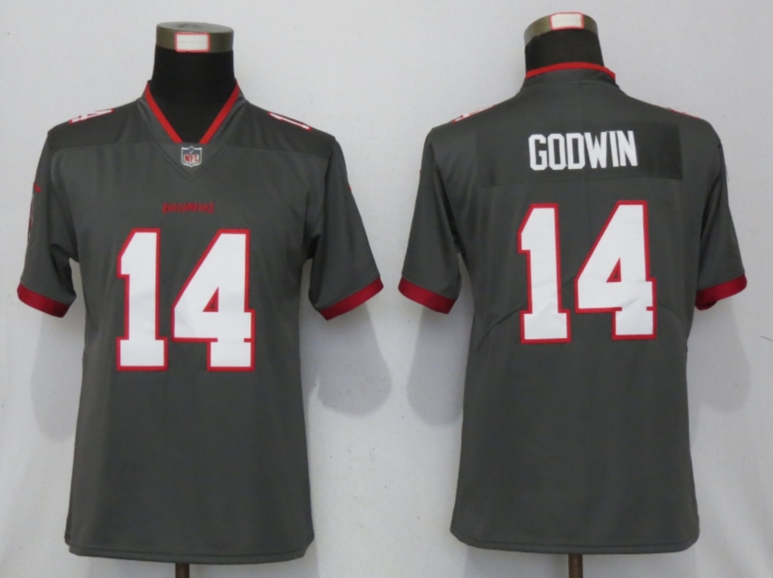 Women New Nike Tampa Bay Buccaneers #14 Godwin Nike Pewter Alternate Vapor Elite Playe->women nfl jersey->Women Jersey